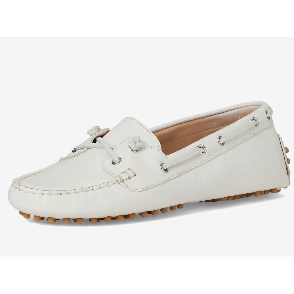 Veronica Beard Jia Boater White Leather Boat Shoes Driving Mocs Womens 5M NEW